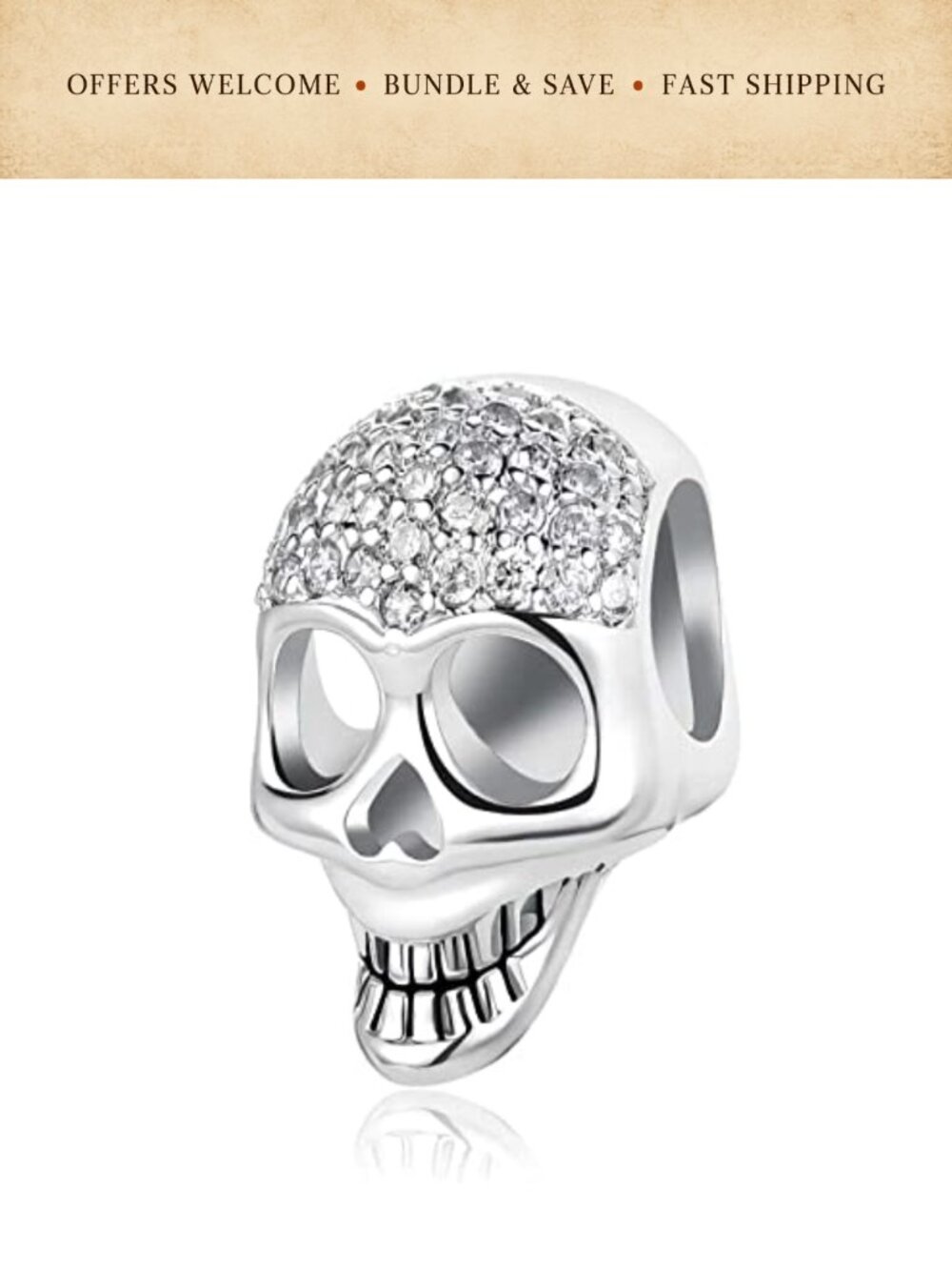 Skull Skeleton Bone Punk Copper Bead Charm for Bracelets Necklaces